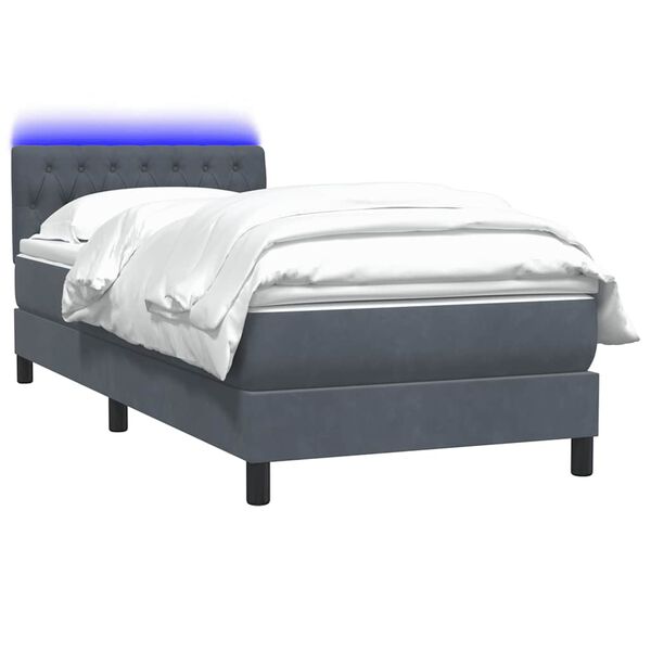 vidaXL Sommier &agrave; lattes de lit et matelas et LED gris fonc&eacute; 90x210 cm velours