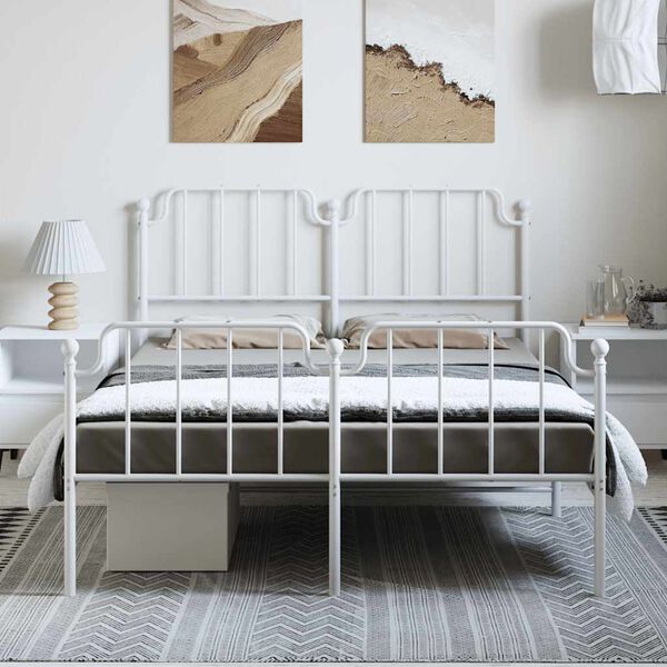 vidaXL Cadre de lit m&eacute;tal sans matelas et pied de lit blanc 150x200 cm