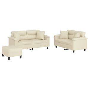 vidaXL Ensemble de canap&eacute;s 3 pcs avec coussins cr&egrave;me similicuir