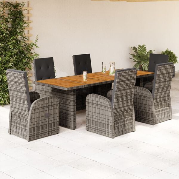 vidaXL Ensemble &agrave; manger de jardin et coussins 7 pcs gris rotin