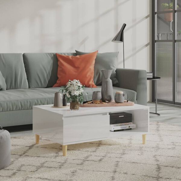 vidaXL Table basse blanc brillant 90x60x35 cm bois d'ing&eacute;nierie
