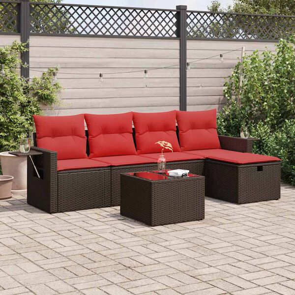 vidaXL Salon de jardin avec coussins 6 pcs marron r&eacute;sine tress&eacute;e