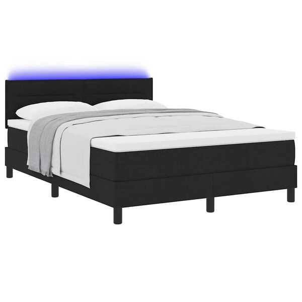 vidaXL Lit &agrave; ressorts avec matelas avec LED Noir 140 x 200 cm tissu