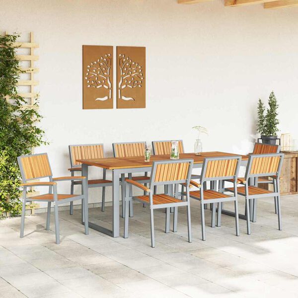 vidaXL Ensemble de salle &agrave; manger pour jardin 9 pcs Gris