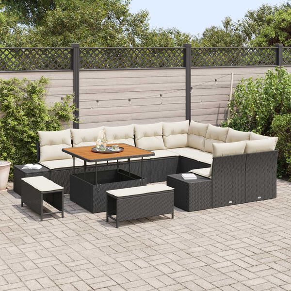 vidaXL Ensemble de canap&eacute; de jardin 12 pcs Noir Poly rotin