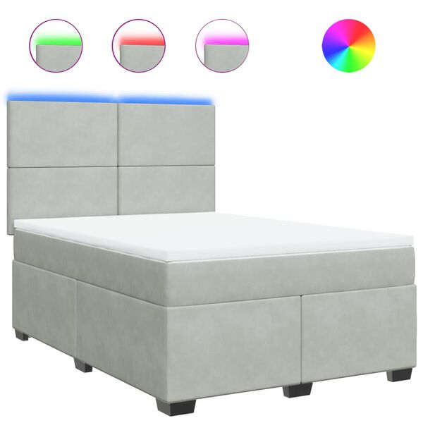 vidaXL Sommier &agrave; lattes de lit et matelas Gris clair 140x190cm Velours