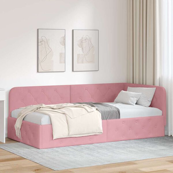 vidaXL Cadre de lit d'angle avec t&ecirc;te de lit Rose 90 x 190 cm Velours