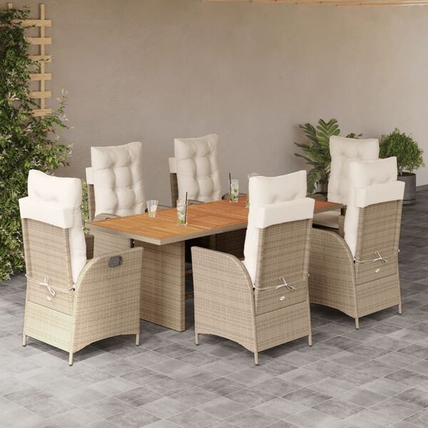 vidaXL Ensemble &agrave; manger de jardin et coussins 7 pcs beige poly rotin
