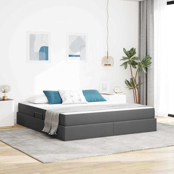 vidaXL Lit avec rangement et matelas Gris foncé 160 x 200 cm Polyester