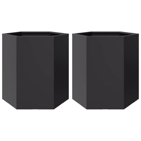 vidaXL Jardini&egrave;res 2 pcs noir hexagone 46x40x45 cm acier