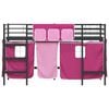 vidaXL Cadre de Lit Mezzanine pour Enfants avec Rideaux Noir et rose