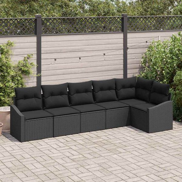vidaXL Ensemble de canapé de jardin avec coussin 6 pcs Noir polyrotin