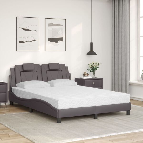 vidaXL Lit Viana avec matelas gris 140x190 cm similicuir