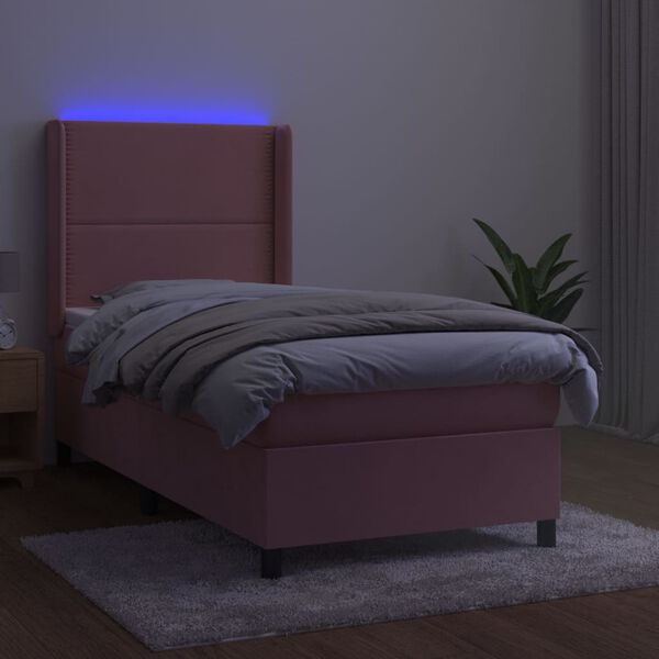 vidaXL Sommier &agrave; lattes de lit matelas et LED Rose 100x200 cm Velours