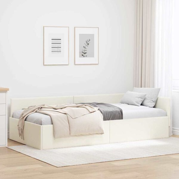vidaXL Cadre de lit d'angle Cr&egrave;me 80 cm x 200 cm VeloursetContreplaqu&eacute;