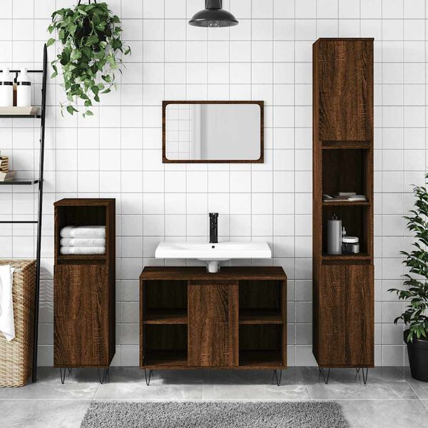 vidaXL Armoire salle de bain ch&ecirc;ne marron 80x33x60cm bois d'ing&eacute;nierie