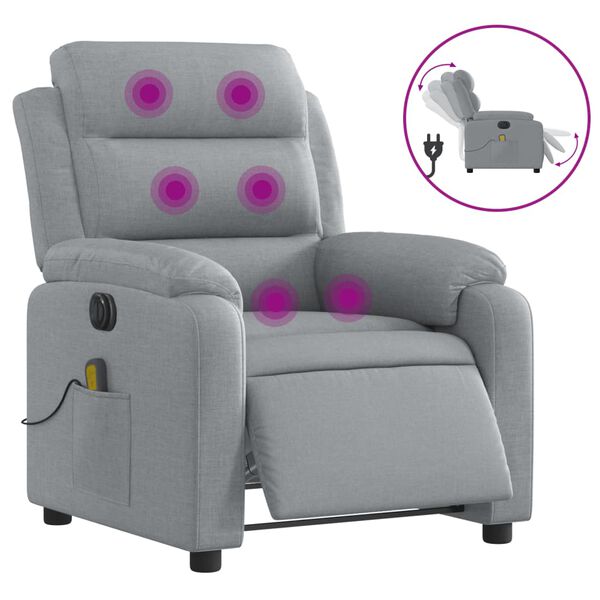 vidaXL Fauteuil de massage inclinable &eacute;lectrique gris clair tissu