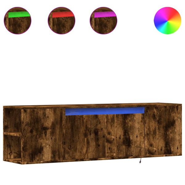 vidaXL Meuble TV mural avec lumi&egrave;res LED ch&ecirc;ne fum&eacute; 135x31x39,5 cm