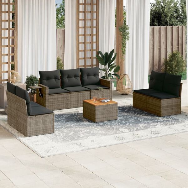 vidaXL Salon de jardin 8 pcs avec coussins gris r&eacute;sine tress&eacute;e