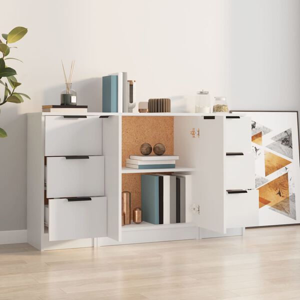 vidaXL Buffets 3 pcs Blanc Bois d'ing&eacute;nierie