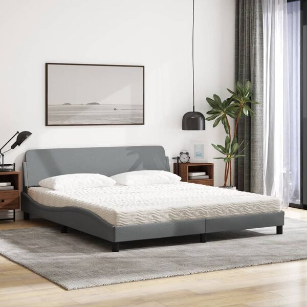 vidaXL Lit avec matelas Dover gris clair 180x200 cm tissu
