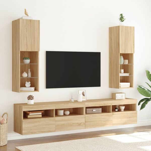 vidaXL Meuble TV avec lumi&egrave;res LED ch&ecirc;ne sonoma 30,5x30x102 cm