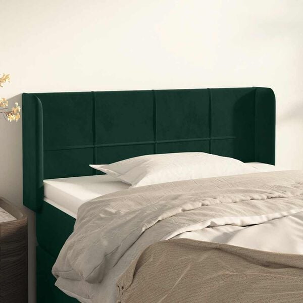 vidaXL T&ecirc;te de lit avec oreilles Vert fonc&eacute; 83x16x78/88 cm Velours