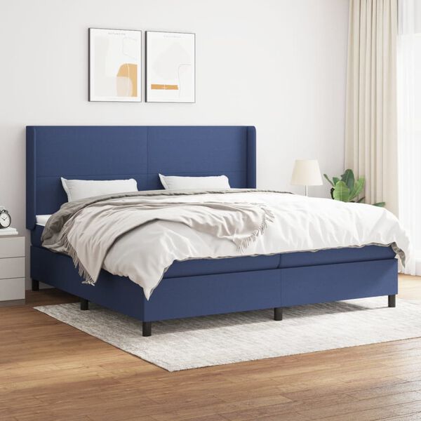 vidaXL Sommier &agrave; lattes de lit avec matelas Bleu 200x200 cm Tissu