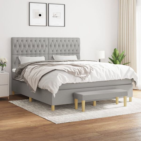vidaXL Sommier &agrave; lattes de lit avec matelas Gris clair 180x200cm Tissu