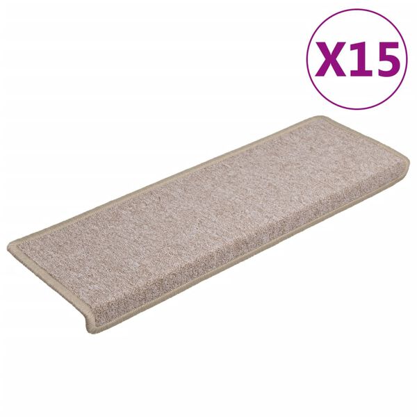 vidaXL Tapis d'escalier 15 pièces 65 x 21 x 4 cm Taupe Bordure rectangulaire