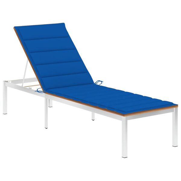 vidaXL Chaise longue avec coussin Bois de teck et acier inoxydable