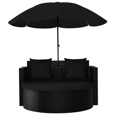 vidaXL Lit de jardin avec parasol Résine tressée Noir