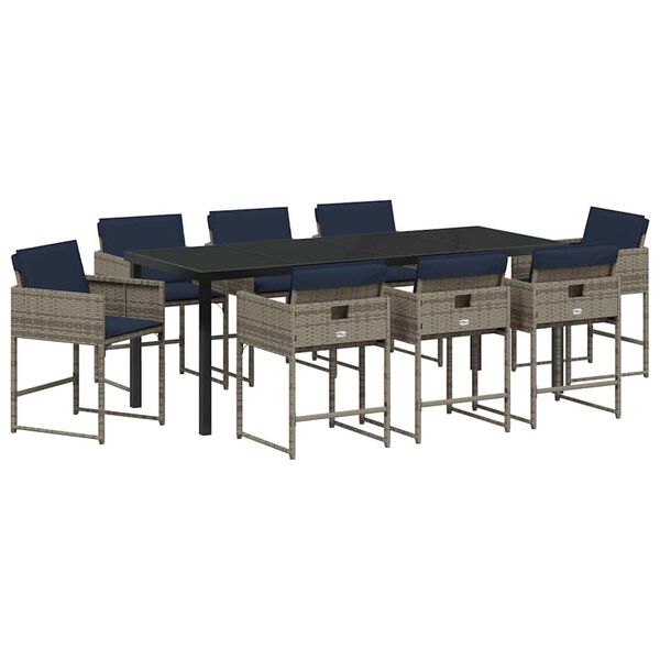 vidaXL Ensemble de salle &agrave; manger pour jardin 9 pcs Gris polyrotin