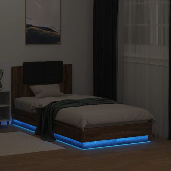 vidaXL Cadre de lit avec LED sans matelas chêne marron 90x190 cm