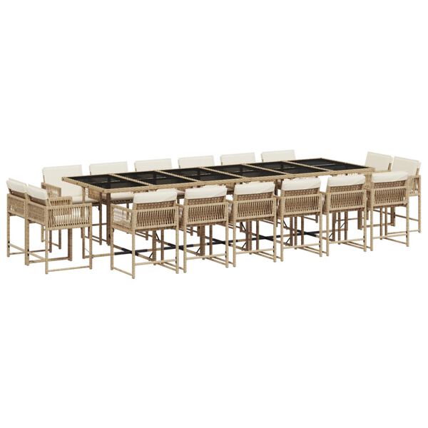 vidaXL Ensemble &agrave; manger de jardin et coussins 17 pcs beige