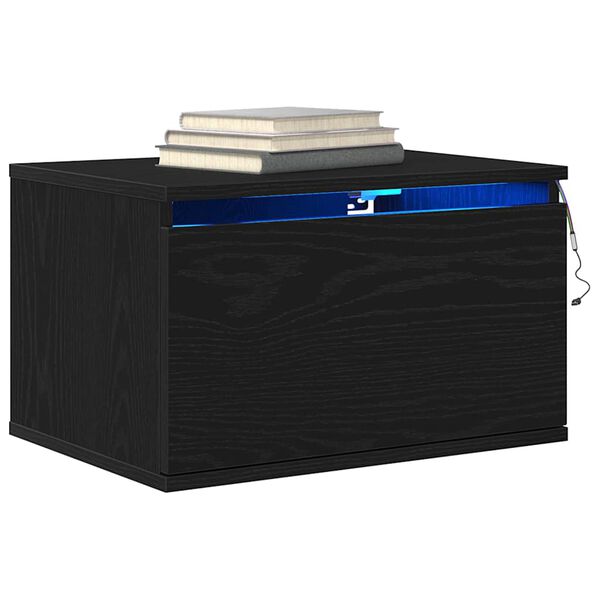 vidaXL Cabinet de chevet mural avec tiroir Ch&ecirc;ne noir 50 x 36 x 30 cm