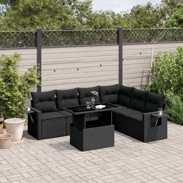 vidaXL Salon de jardin 7 pcs avec coussins noir r&eacute;sine tress&eacute;e