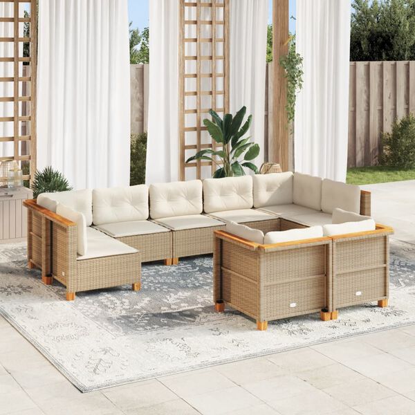 vidaXL Salon de jardin avec coussins 9 pcs beige résine tressée