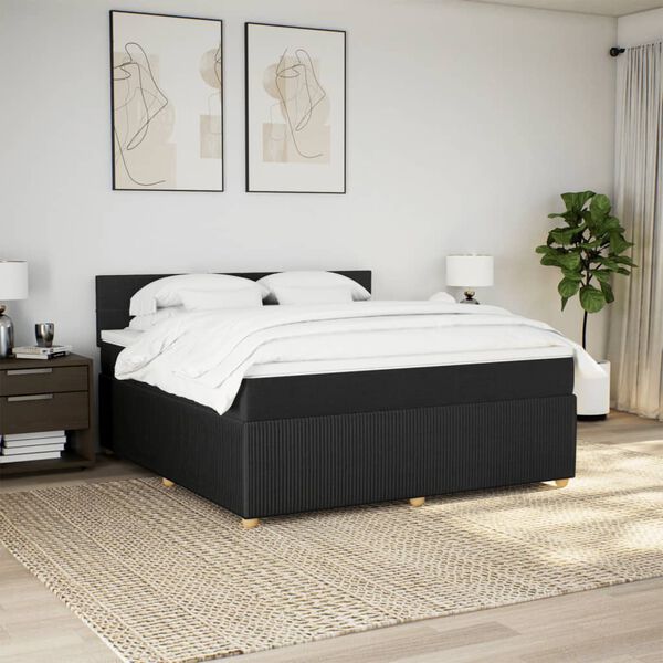 vidaXL Sommier &agrave; lattes de lit avec matelas Noir 180x200 cm Tissu