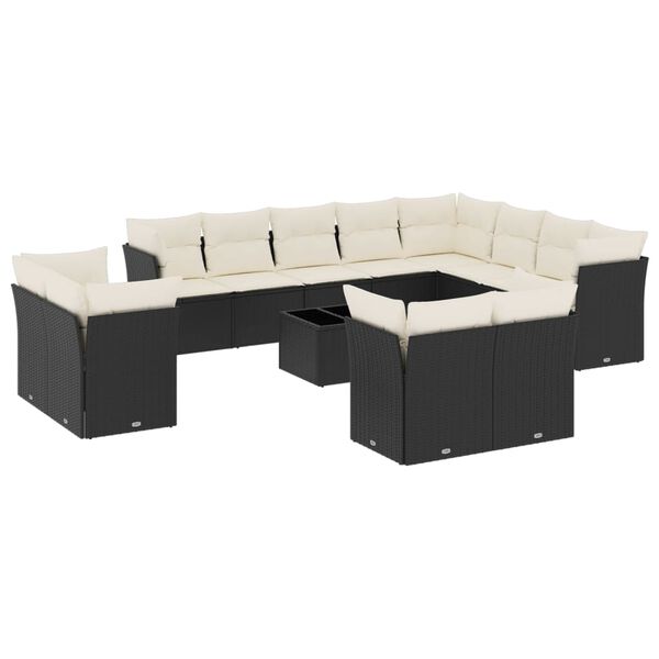 vidaXL Salon de jardin avec coussins 13 pcs noir r&eacute;sine tress&eacute;e