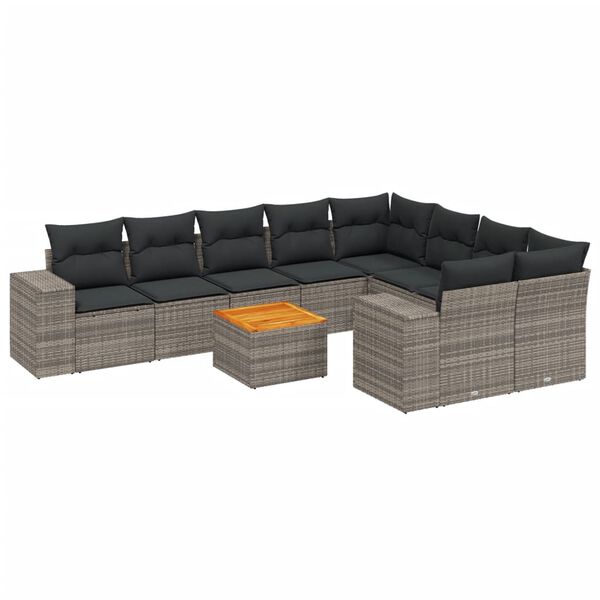 vidaXL Salon de jardin avec coussins 10 pcs gris r&eacute;sine tress&eacute;e
