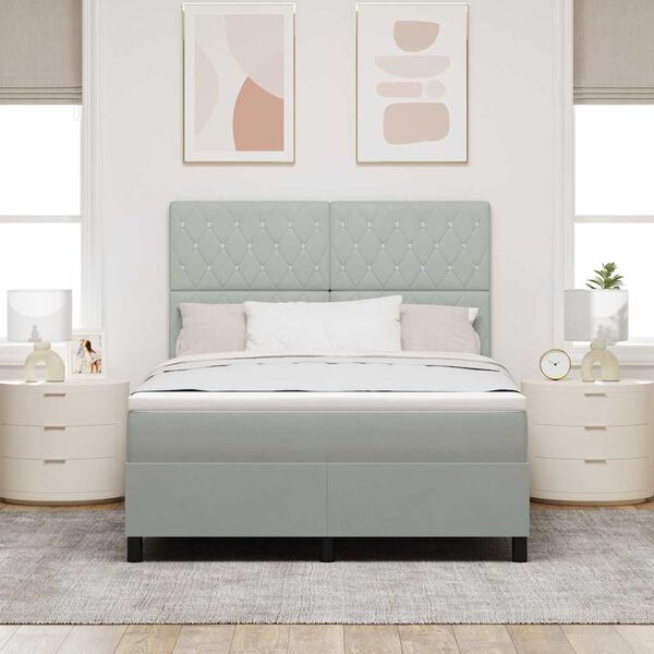 vidaXL Lit &agrave; ressorts avec matelas Gris clair 140 x 190 cm tissu