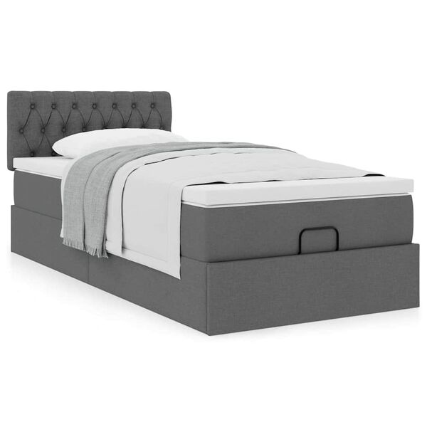 vidaXL Cadre de lit ottoman avec matelas gris foncé 90x190 cm tissu