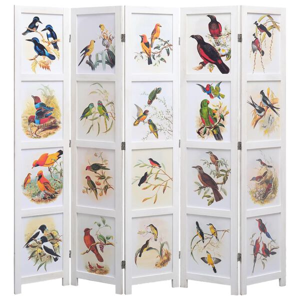 vidaXL Cloison de séparation 5 panneaux Blanc 175x165 cm Oiseaux
