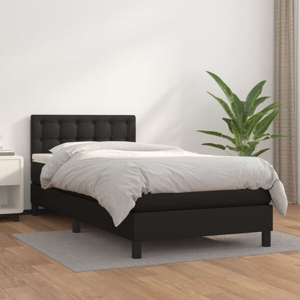 vidaXL Sommier &agrave; lattes de lit avec matelas Noir 100x200 cm Similicuir