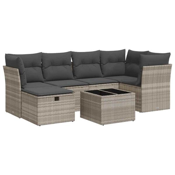 vidaXL Salon de jardin avec coussins 7 pcs gris clair r&eacute;sine tress&eacute;e