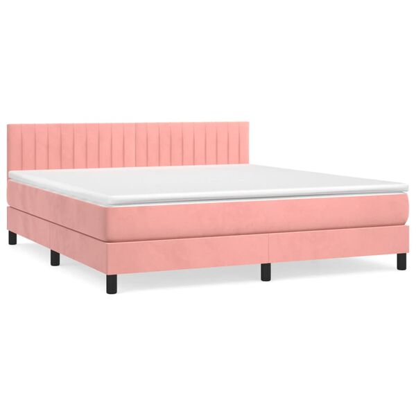 vidaXL Sommier &agrave; lattes de lit avec matelas Rose 180x200 cm Velours