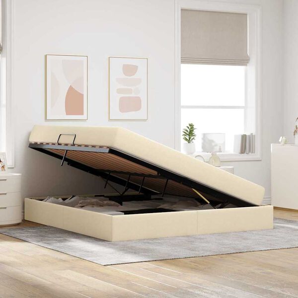vidaXL Lit avec rangement et matelas Cr&egrave;me 160 x 200 cm Polyester