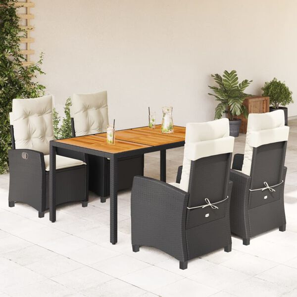 vidaXL Ensemble &agrave; manger de jardin coussins 5pcs Noir R&eacute;sine tress&eacute;e