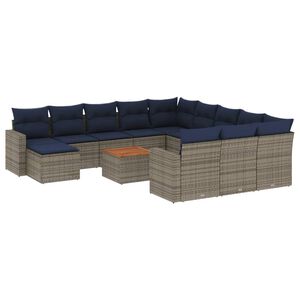 vidaXL Ensemble de canap&eacute; de jardin 13 pcs avec coussins gris r&eacute;sine tress&eacute;e
